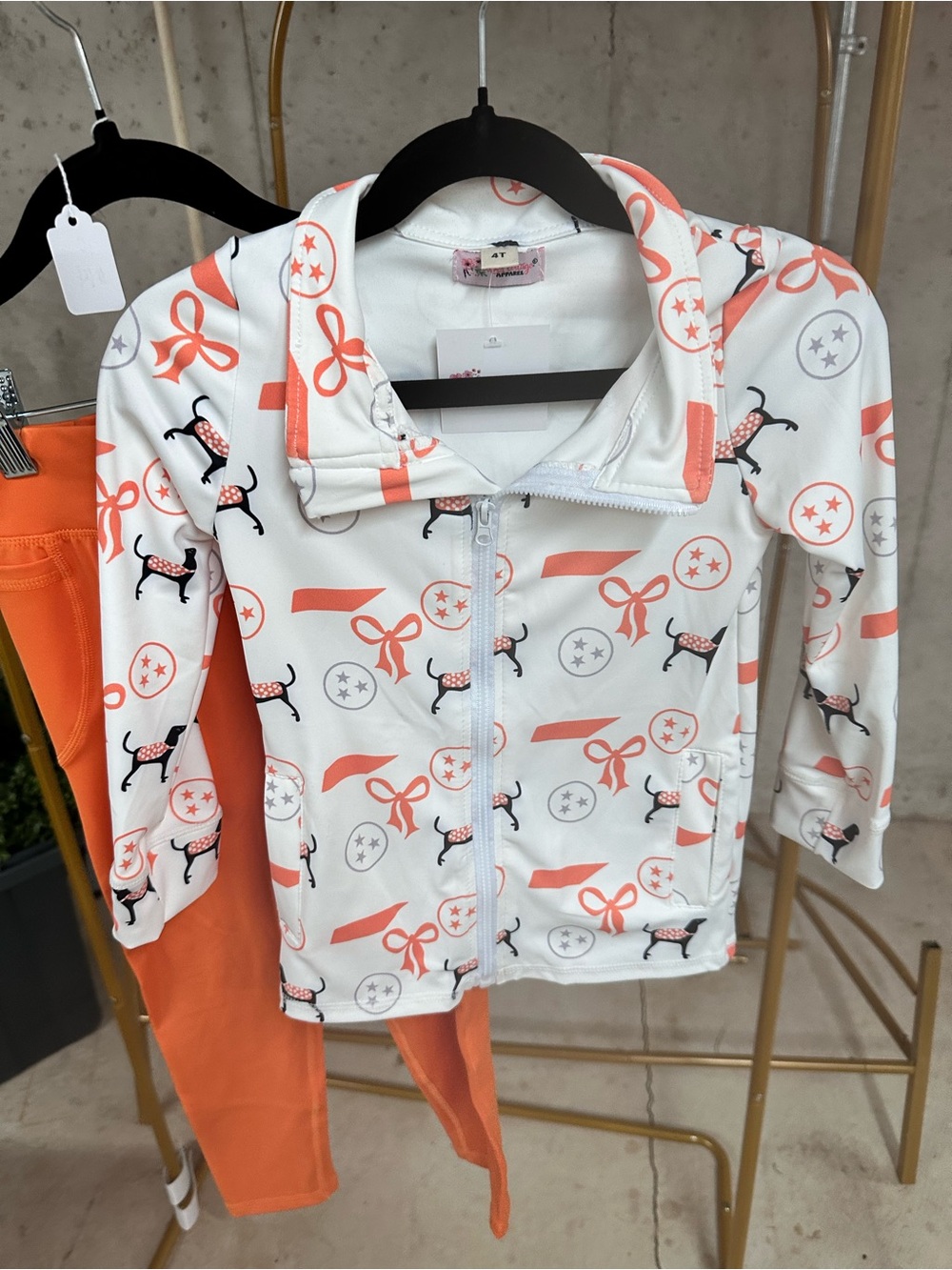 Girls White Zip Jacket with Tennessee Bow & Smokey print
